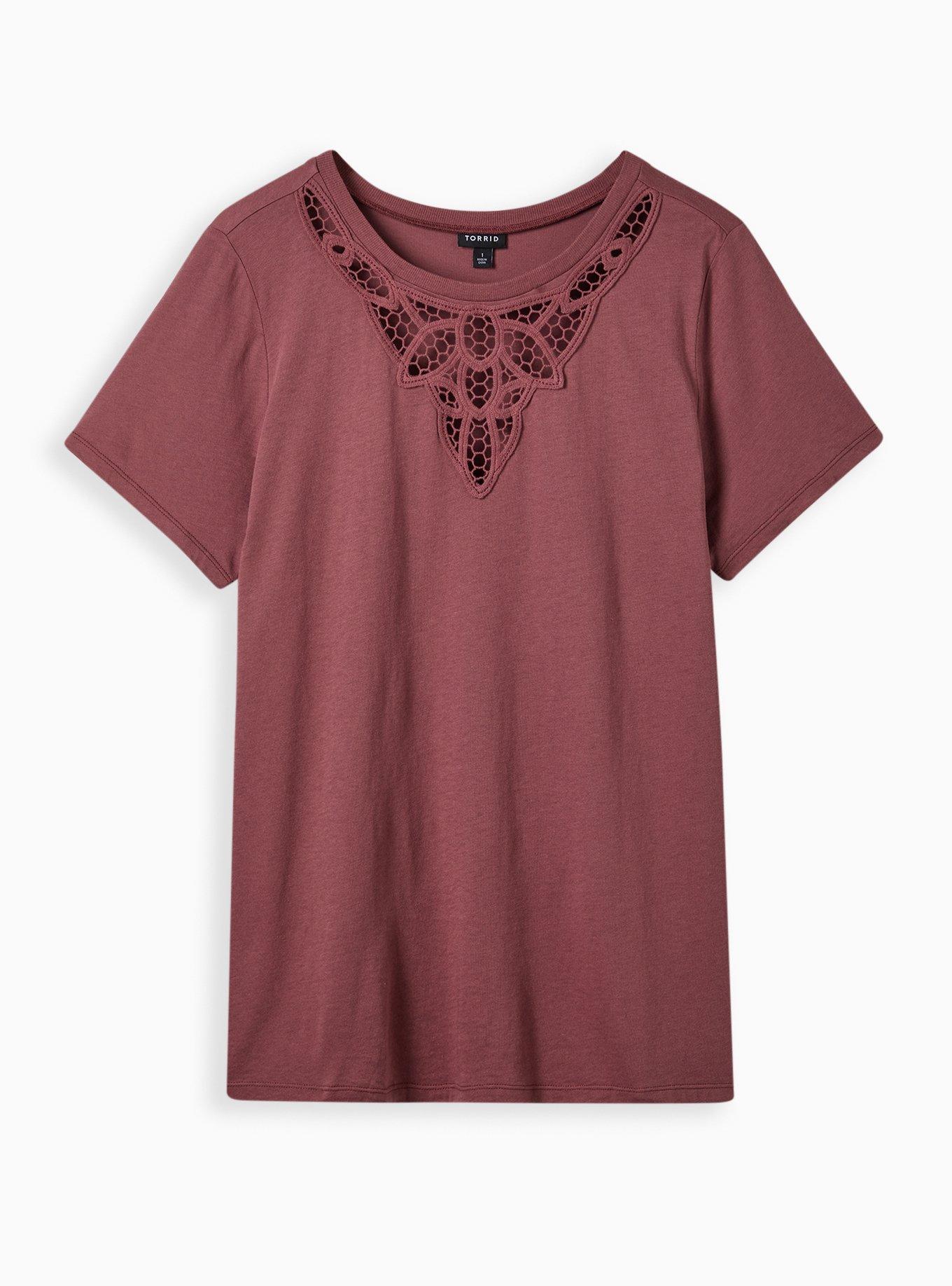 Plus Size Classic Fit Cotton Modal Crochet Neck Tee, GINGER, hi-res