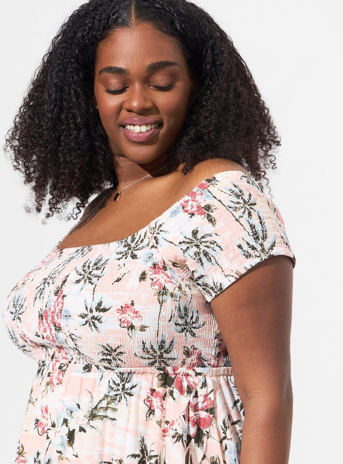 Plus Size - Maxi Challis Off Shoulder Tulip Hi-Low Dress - Torrid