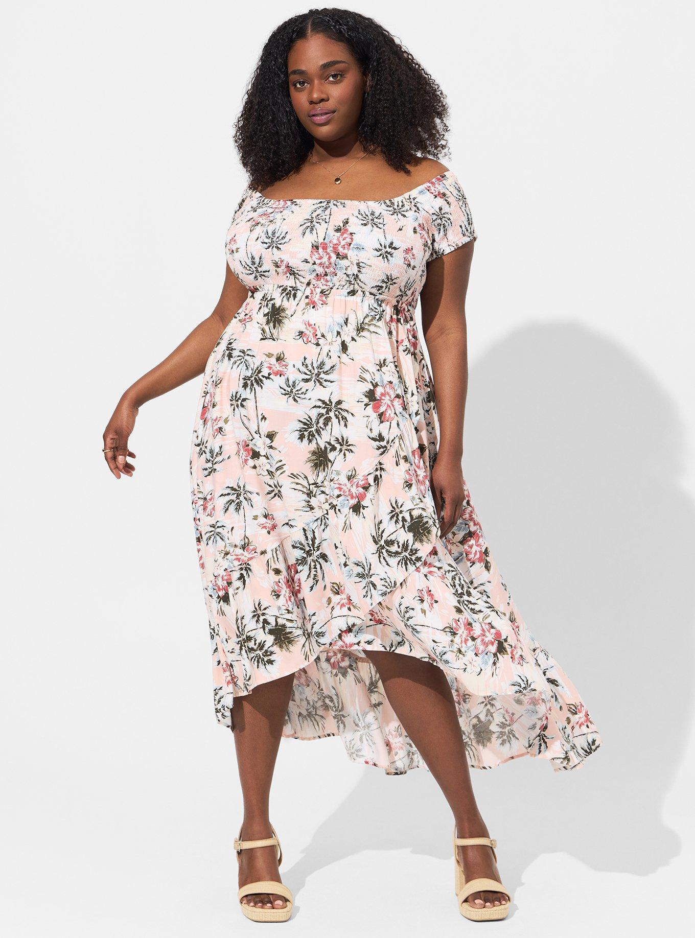 4X plus full size Palm Trees round neck long dress