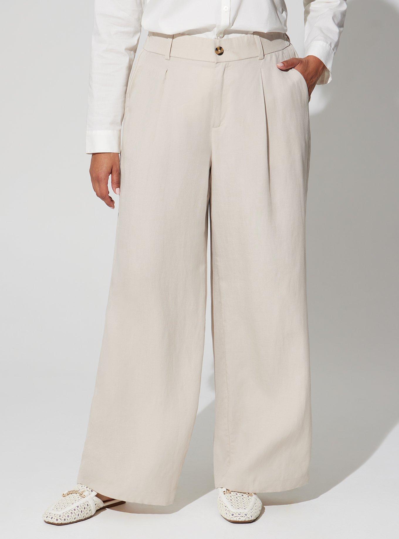 Women's High-Rise Pleat Front Wide Leg Trousers - A New Day Cream 16 1 ct