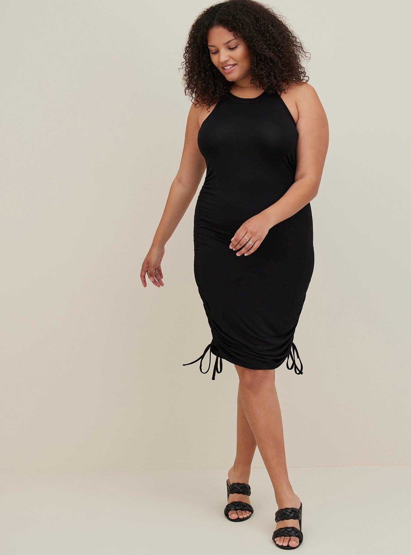 Plus Size - Ruched High Neck Bodycon Dress - Super Soft Black - Torrid