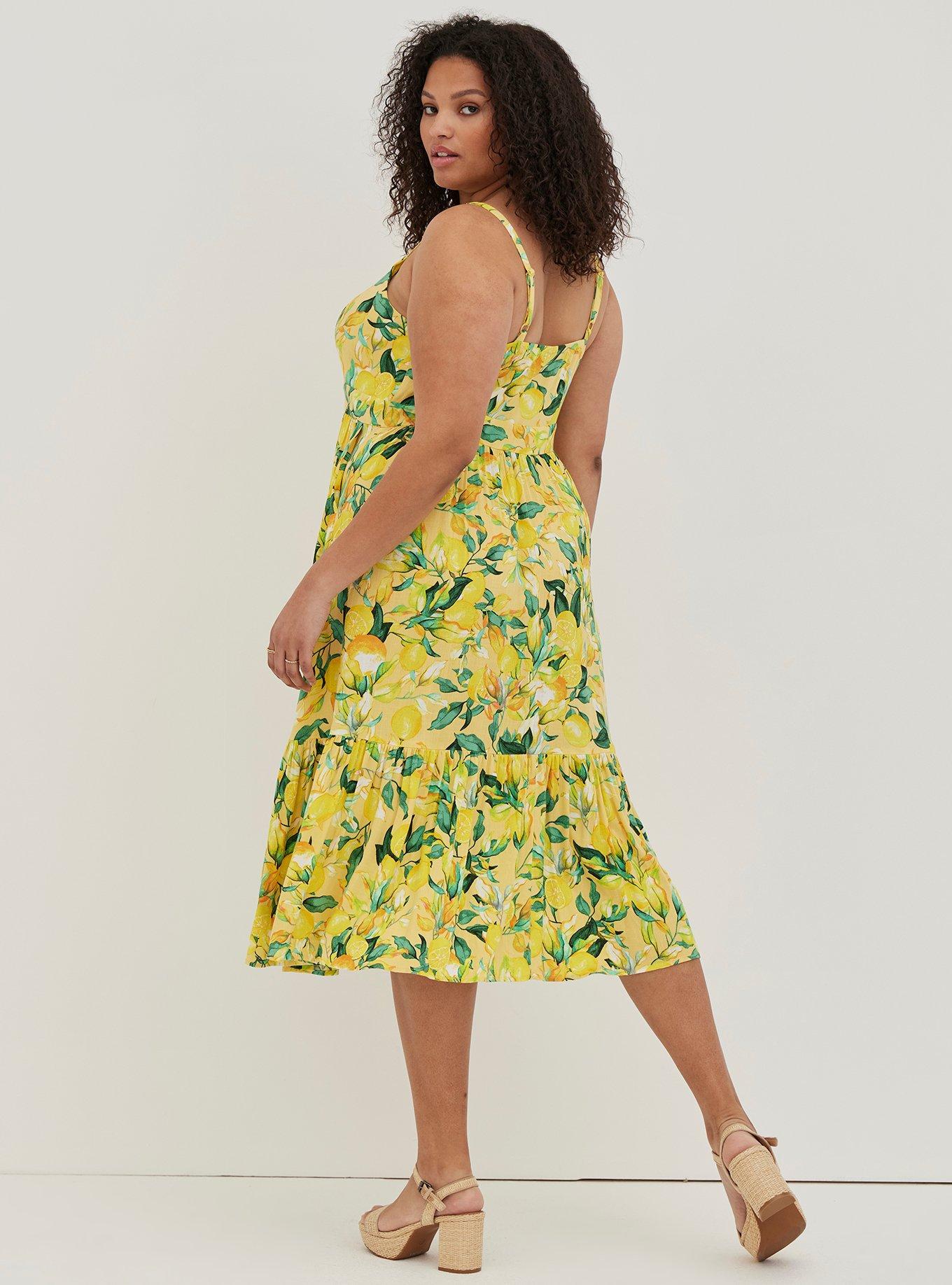 Torrid Yellow Floral Midi Wash Gauze Tiered Dress Size 4X - $36