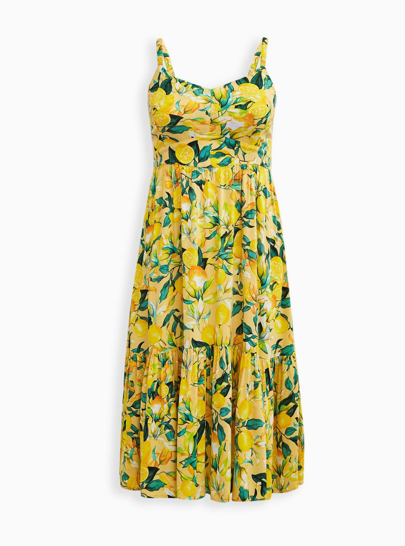 Plus Size - Tiered Midi Dress - Lemon Print Yellow - Torrid