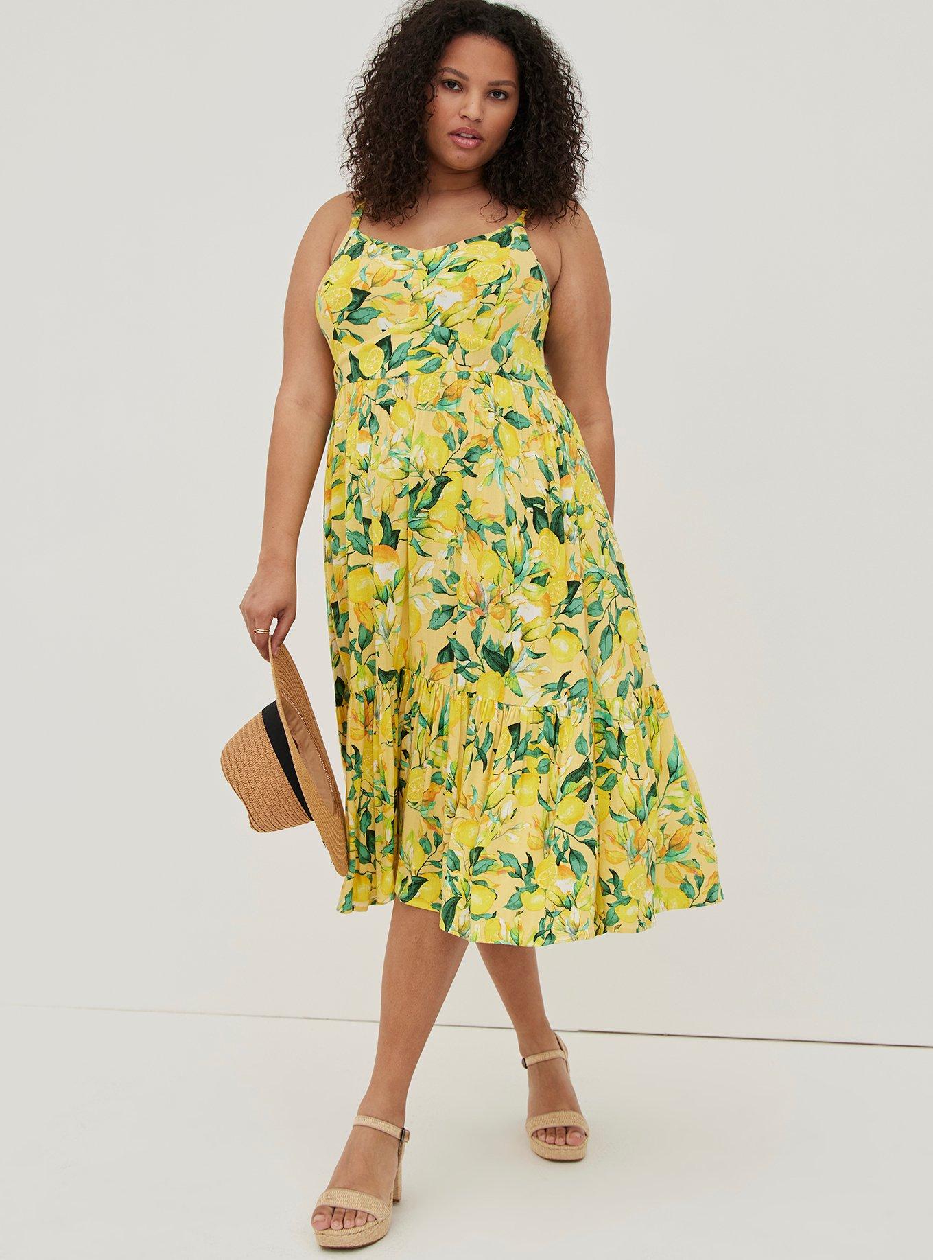 Plus Size - Tiered Midi Dress - Lemon Print Yellow - Torrid