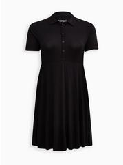 Plus Size Mini Super Soft Collared Dress, DEEP BLACK, hi-res