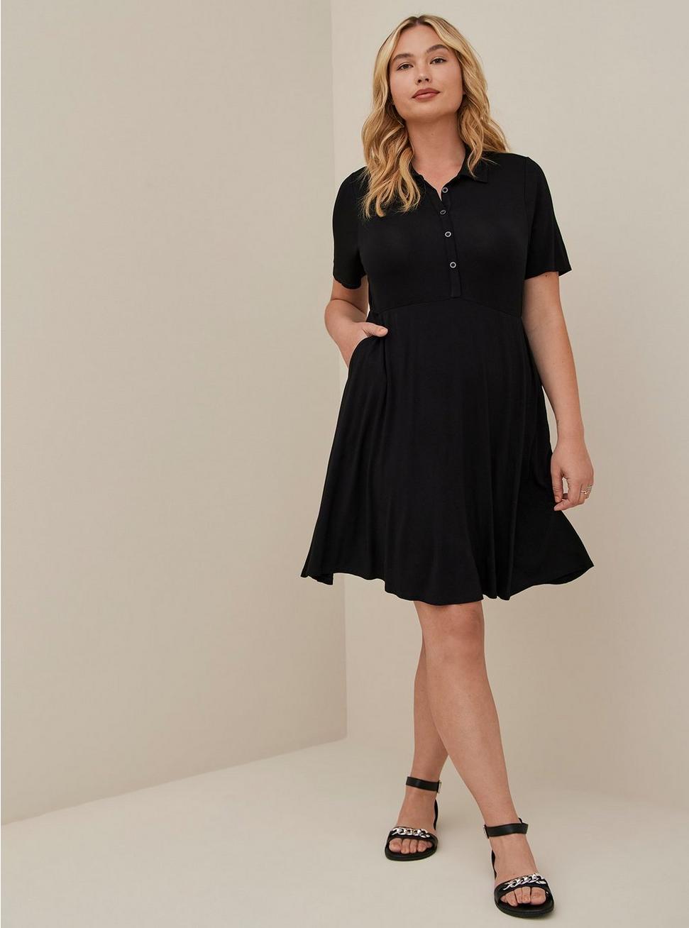 Plus Size Mini Super Soft Collared Dress, DEEP BLACK, hi-res