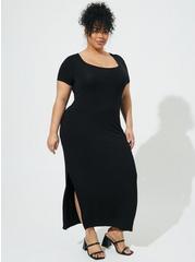 Maxi Super Soft Slit Dress, DEEP BLACK, hi-res