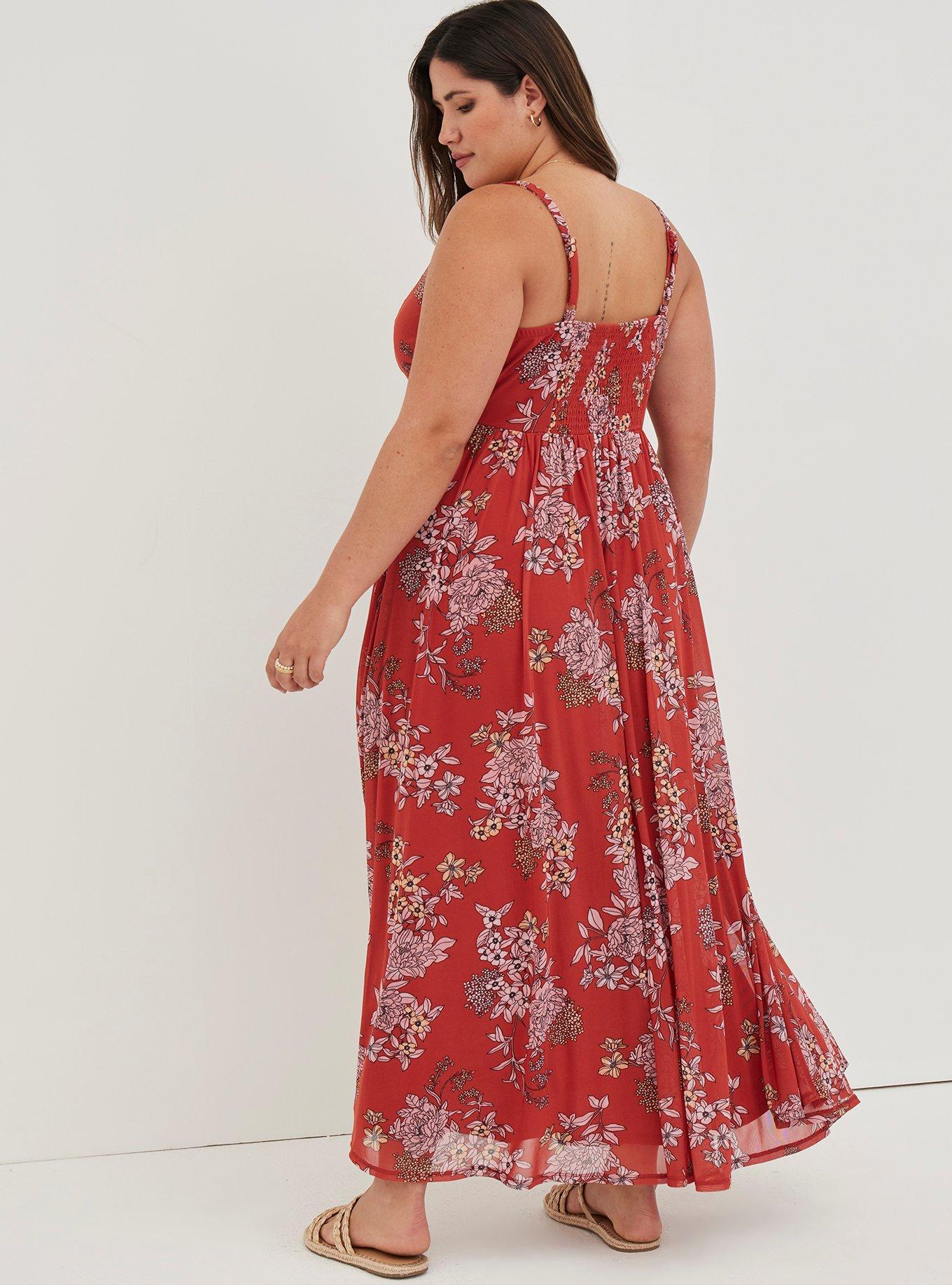 Soft Mesh Pleated Maxi Dress, FLORAL RED, alternate