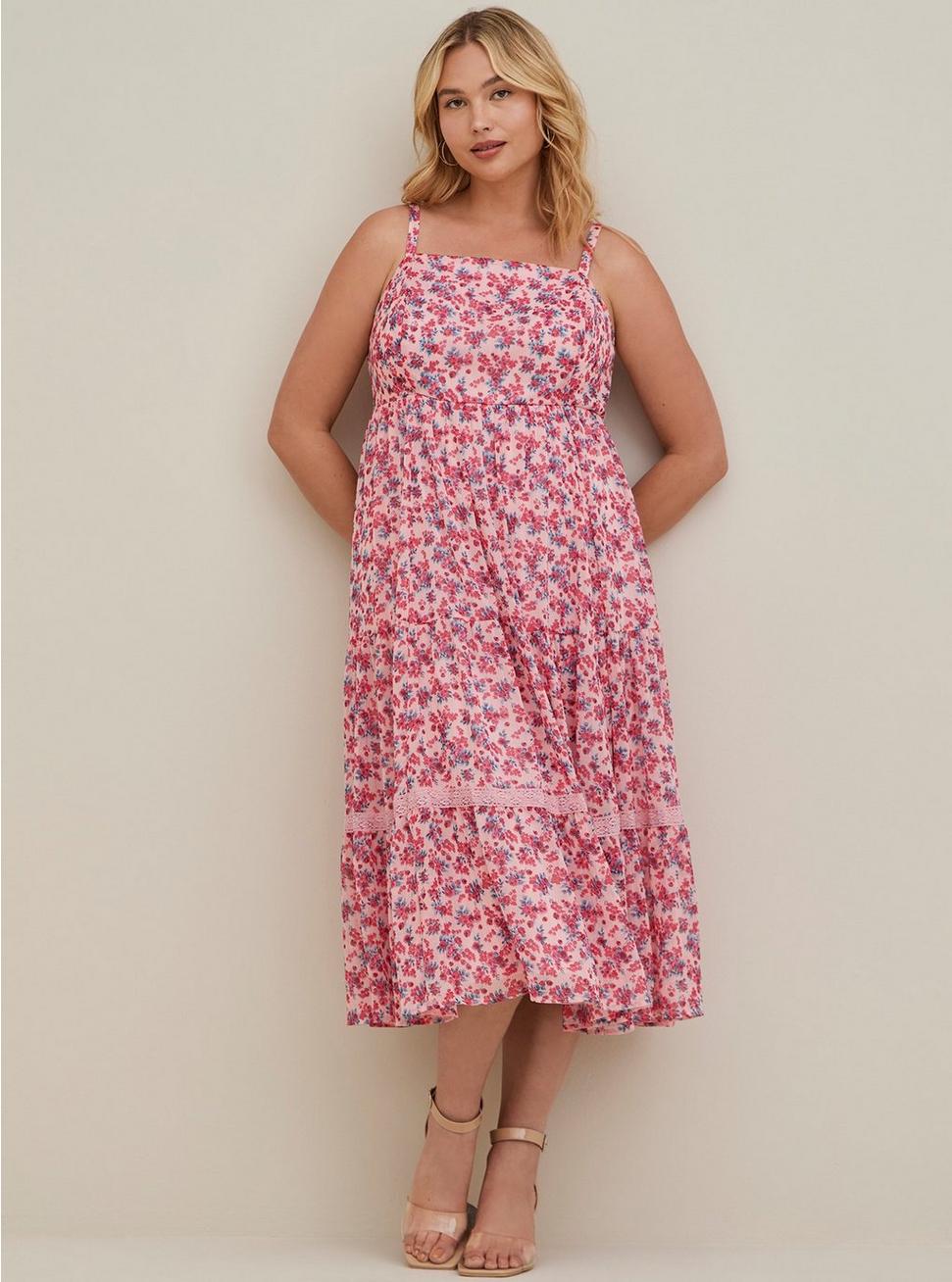 Maxi Chiffon And Lurex Tiered Dress, FLORAL PINK, hi-res