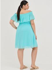 Plus Size Off-Shoulder Smocked Mini Skater Dress - Chiffon Clip Dot Blue, BLUE, alternate