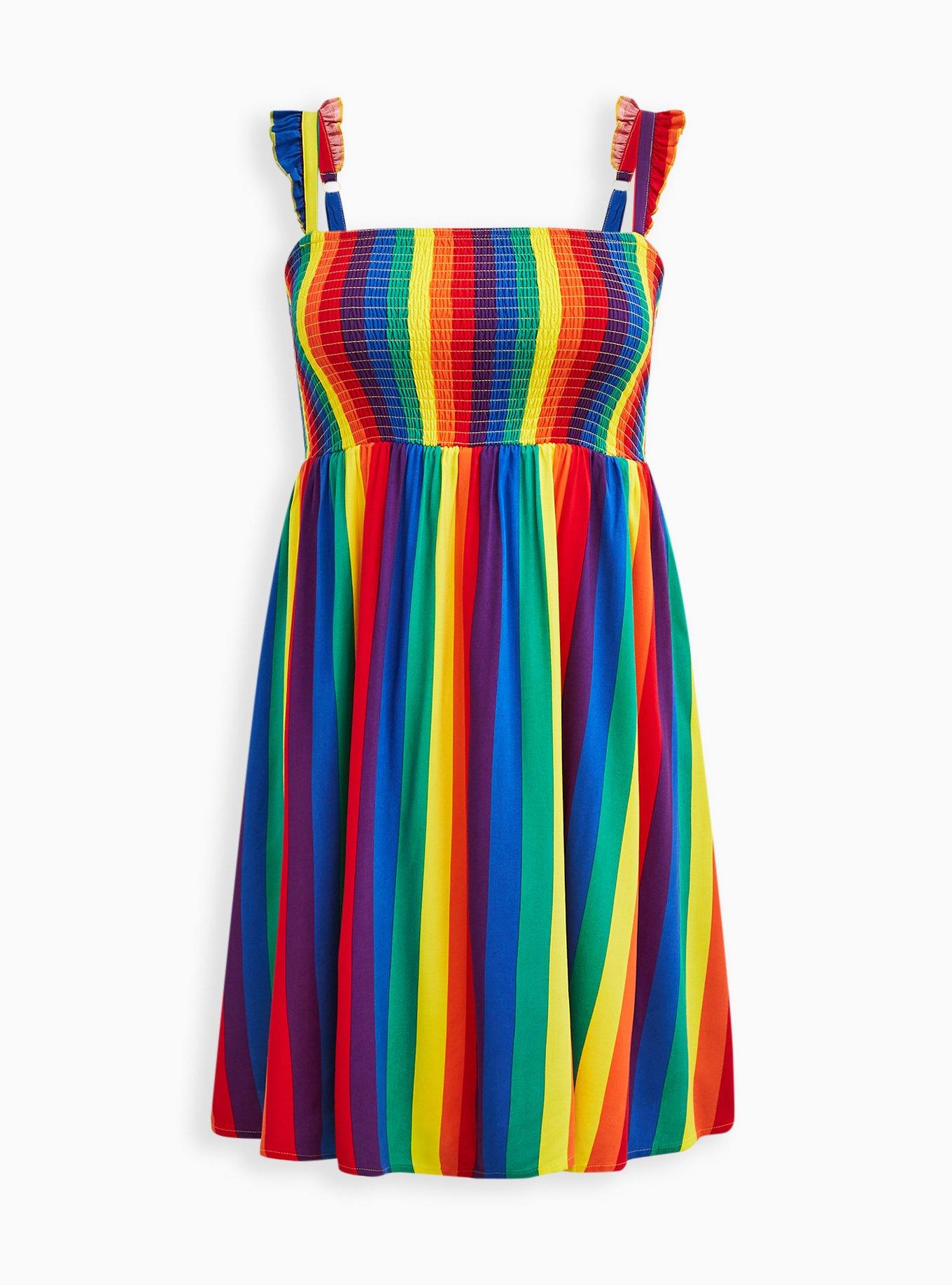 Torrid - Celebrate Love Midi Dress - Challis Black Rainbow Stripe