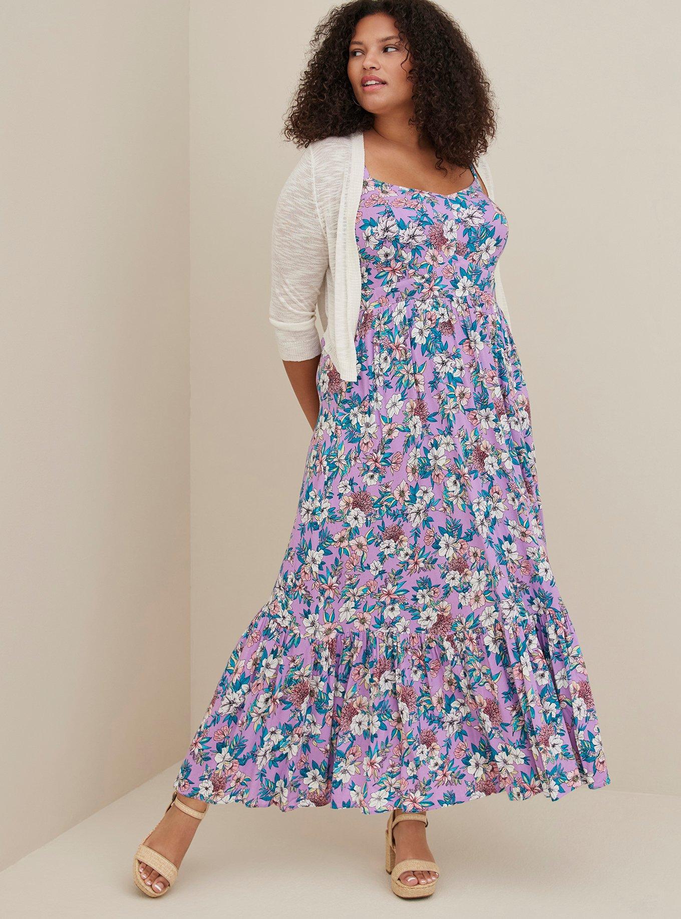 Plus Size Maxi Lenny Tiered Dress, FLORAL PURPLE, hi-res