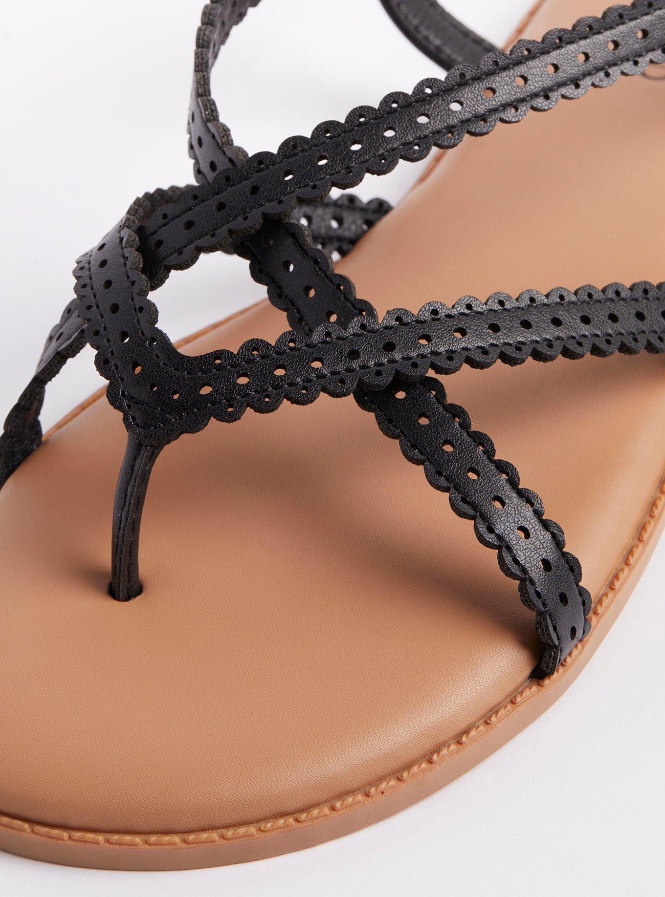 Plus Size Scallop Crisscross Gladiator - Black (WW), BLACK, alternate