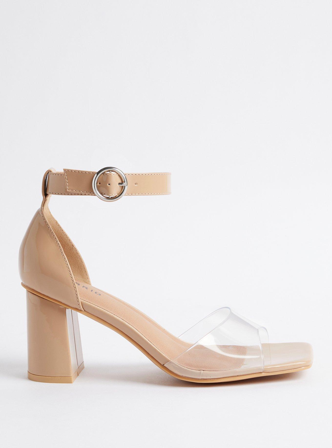 Nude Clear Strap Block Heel Sandal