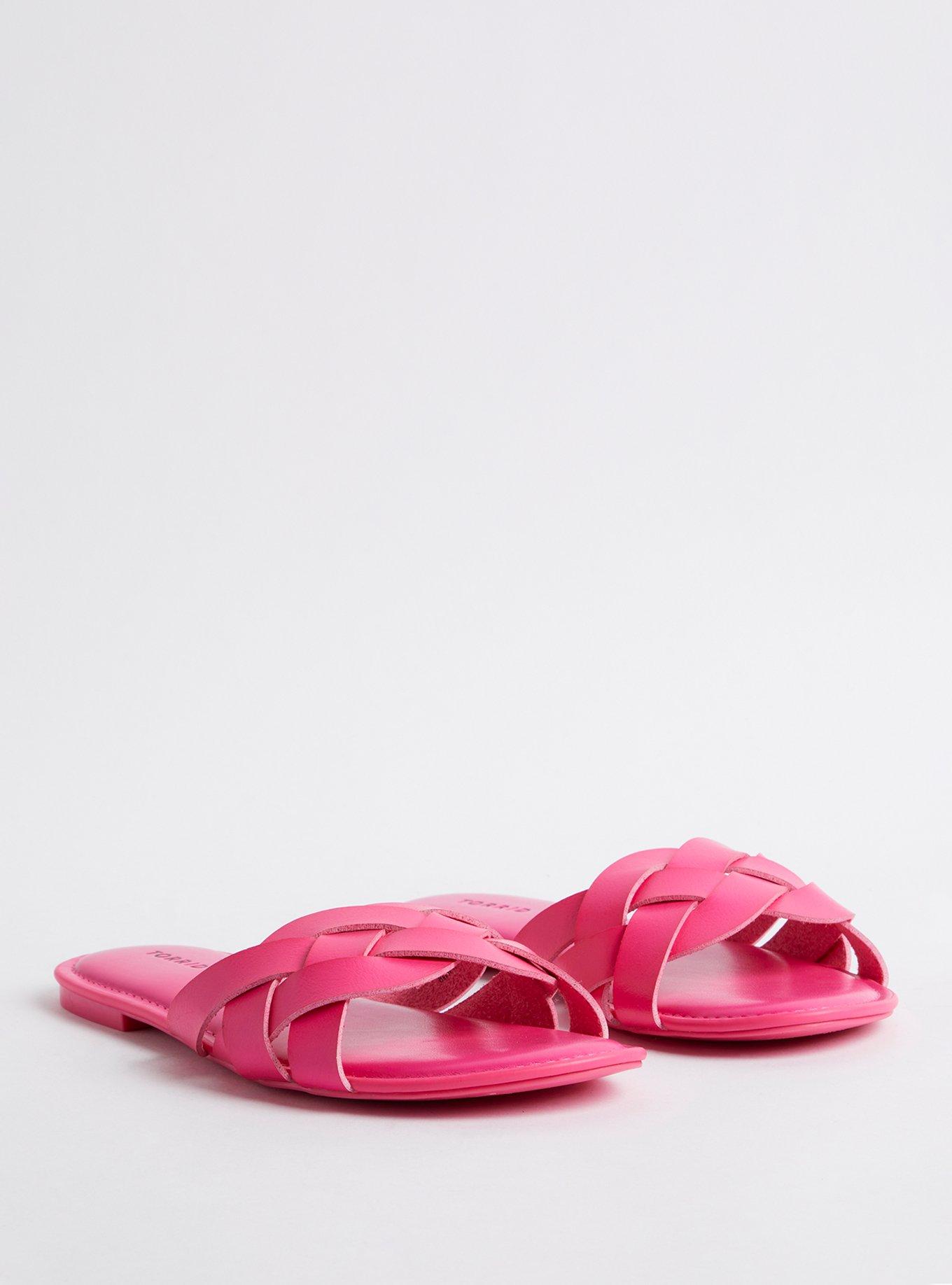 Torrid Sandals Womens 10WW Extra Wide Pink Black Neon Slip On Lug