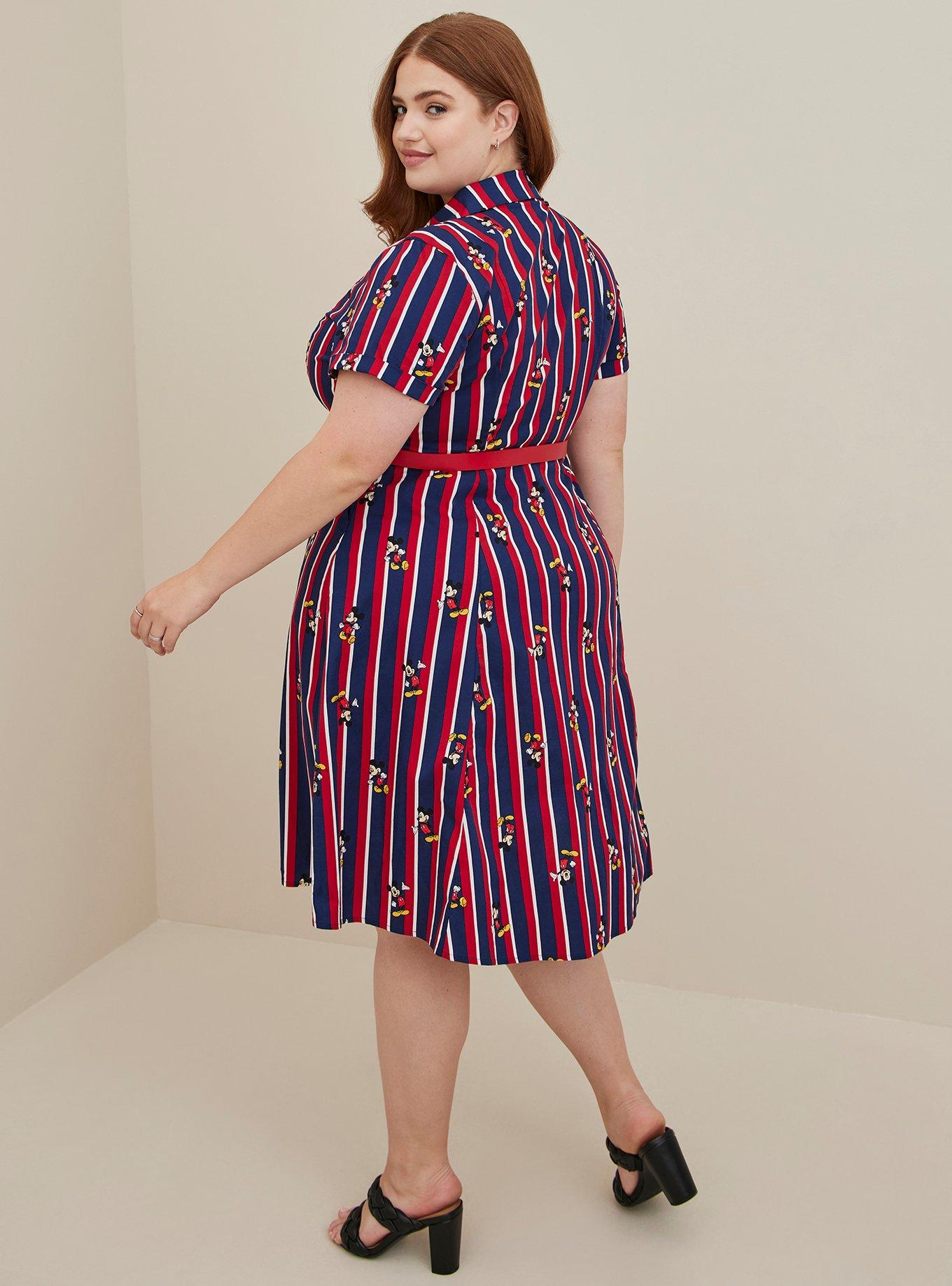 Plus Size - Disney Mickey Mouse Retro Swing Dress - Poplin Striped