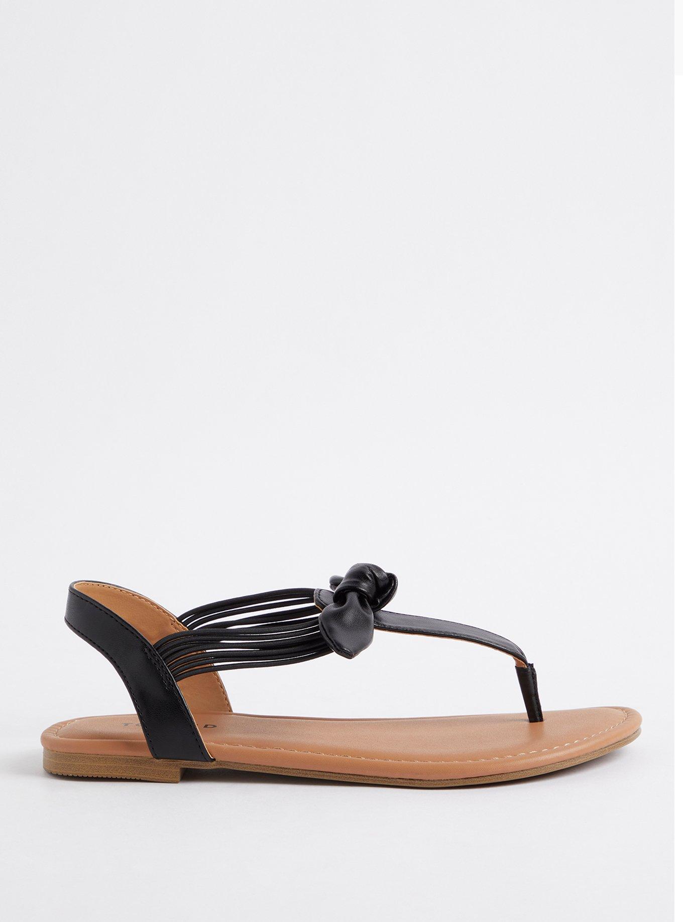 Plus Size Bow T-Strap Sandal - Black (WW), BLACK, alternate