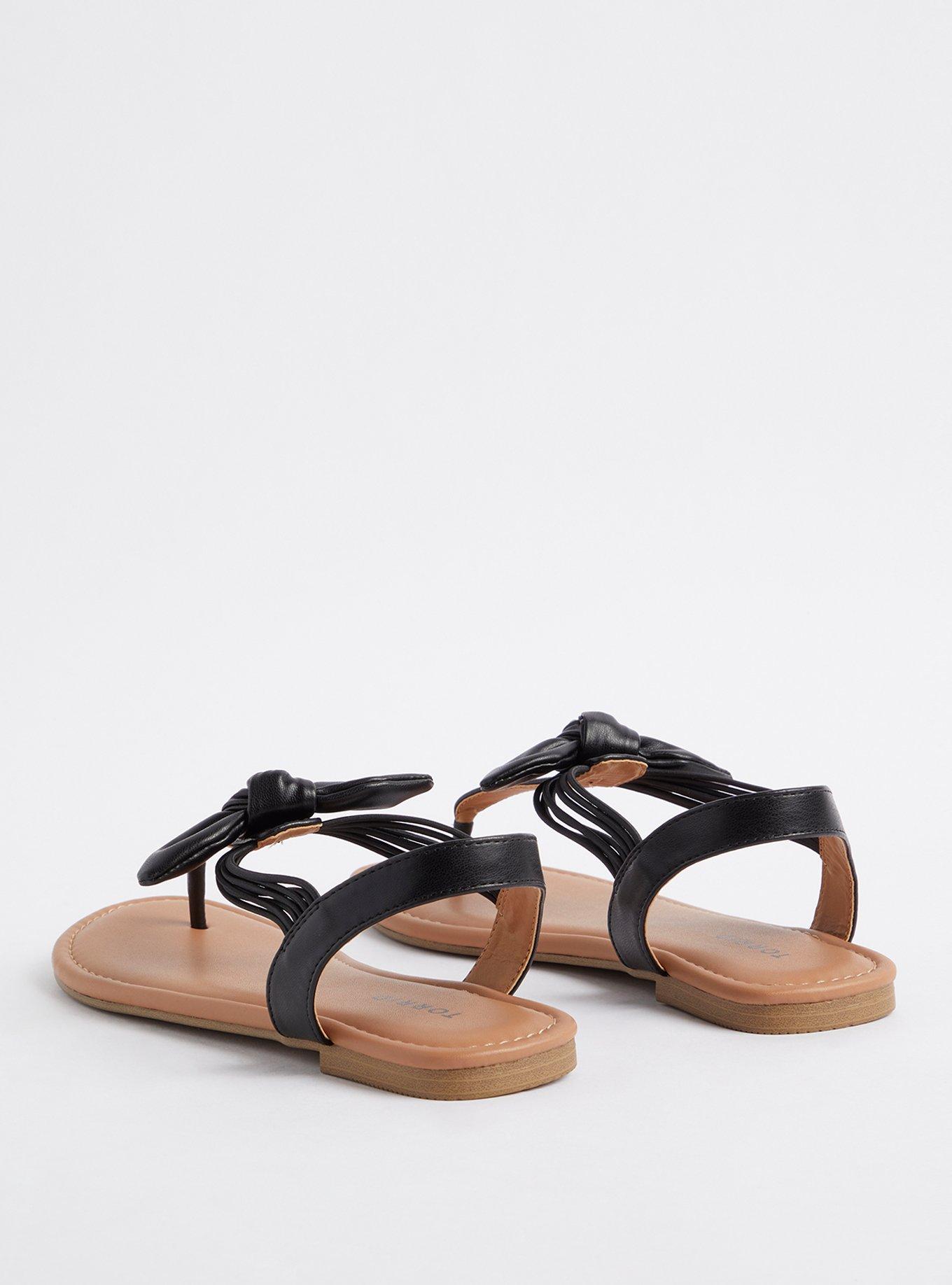 Plus Size Bow T-Strap Sandal - Black (WW), BLACK, alternate