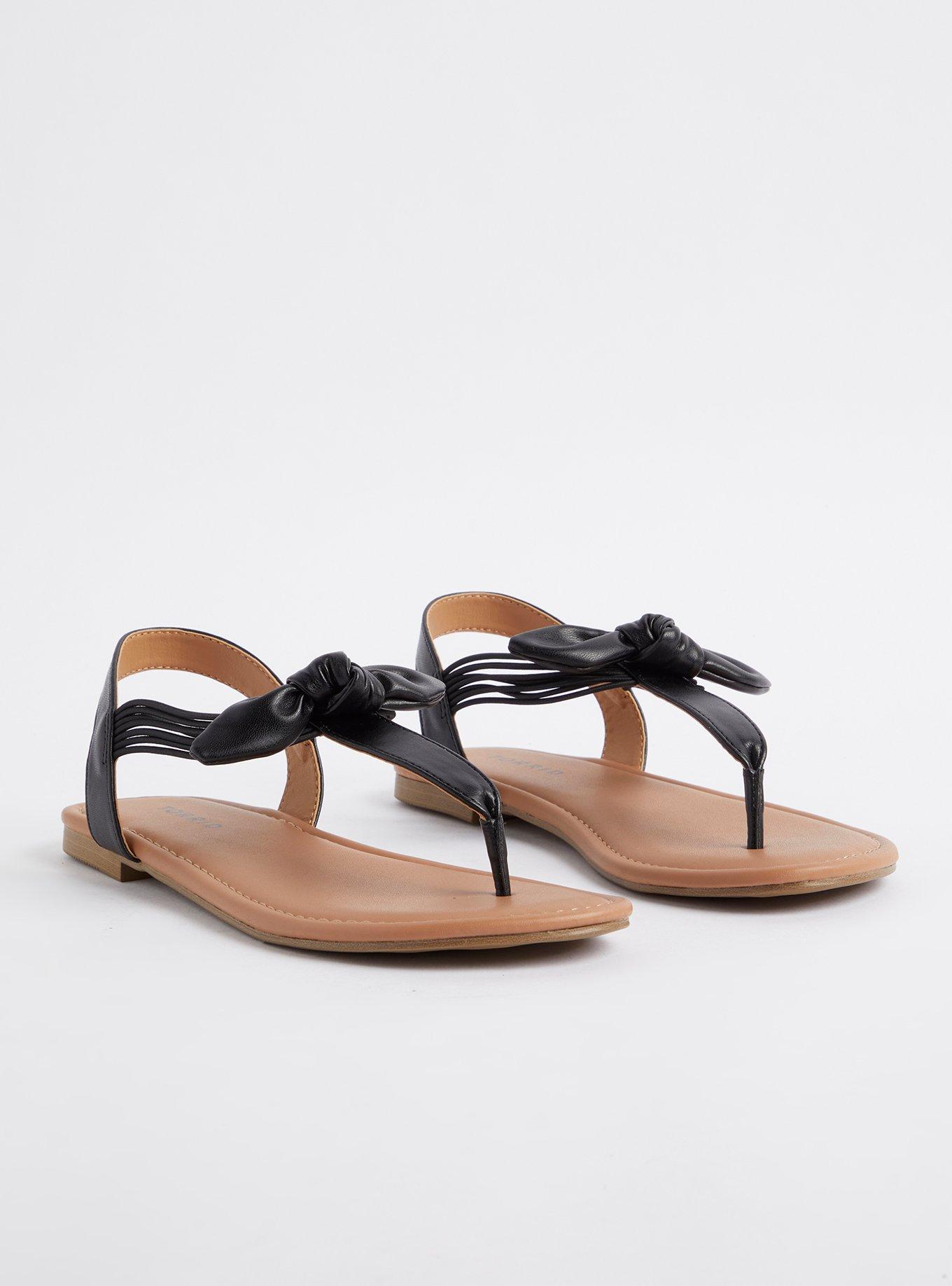 Plus Size Bow T-Strap Sandal - Black (WW), BLACK, hi-res