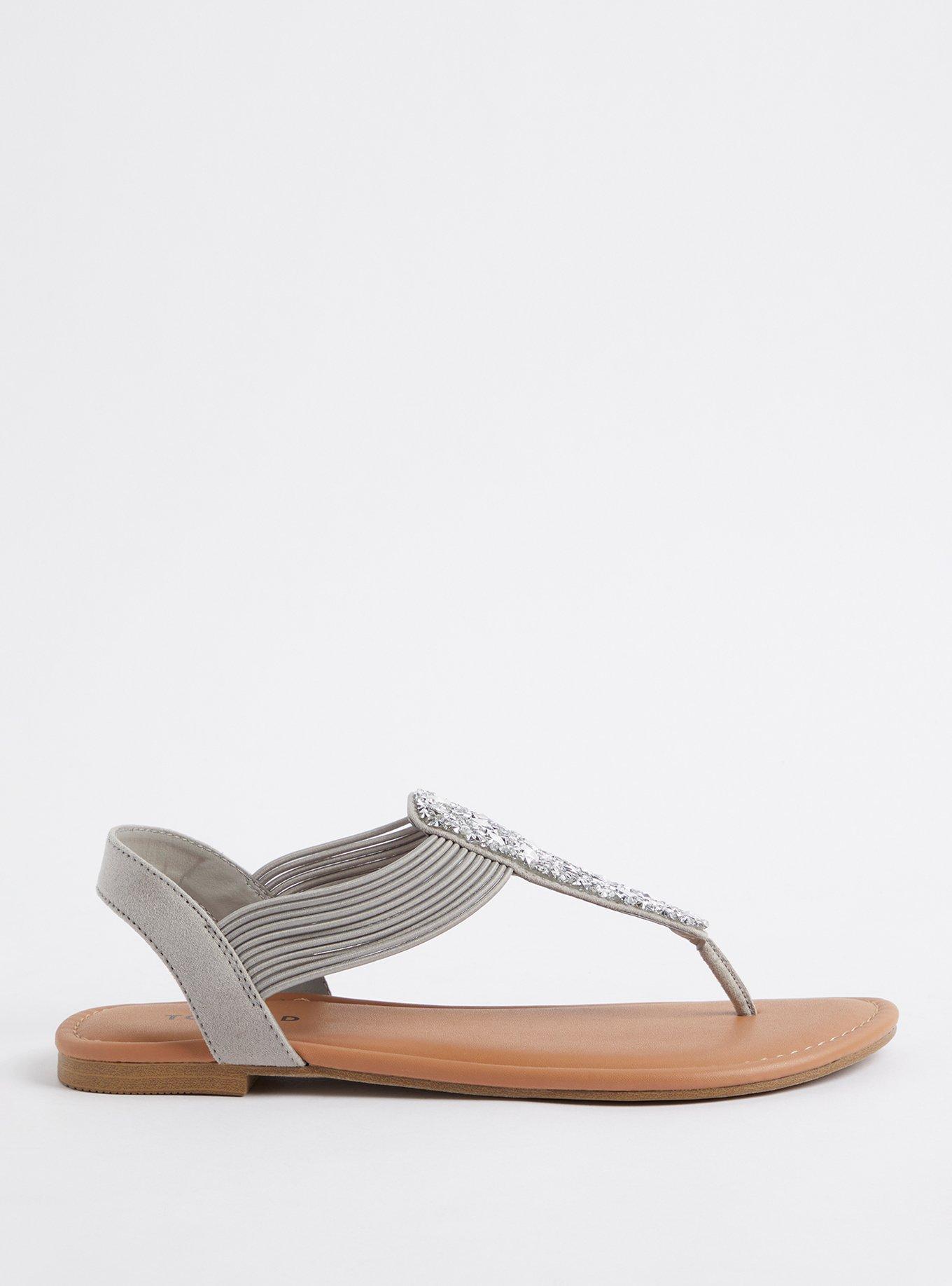 Plus Size Rhinestone T-Strap Sandal (WW), GREY, alternate