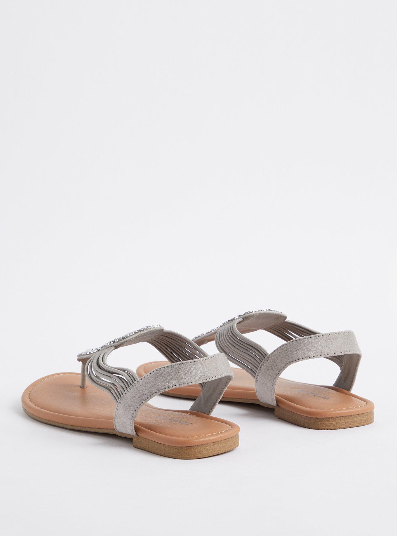 Plus Size Rhinestone T-Strap Sandal (WW), GREY, alternate