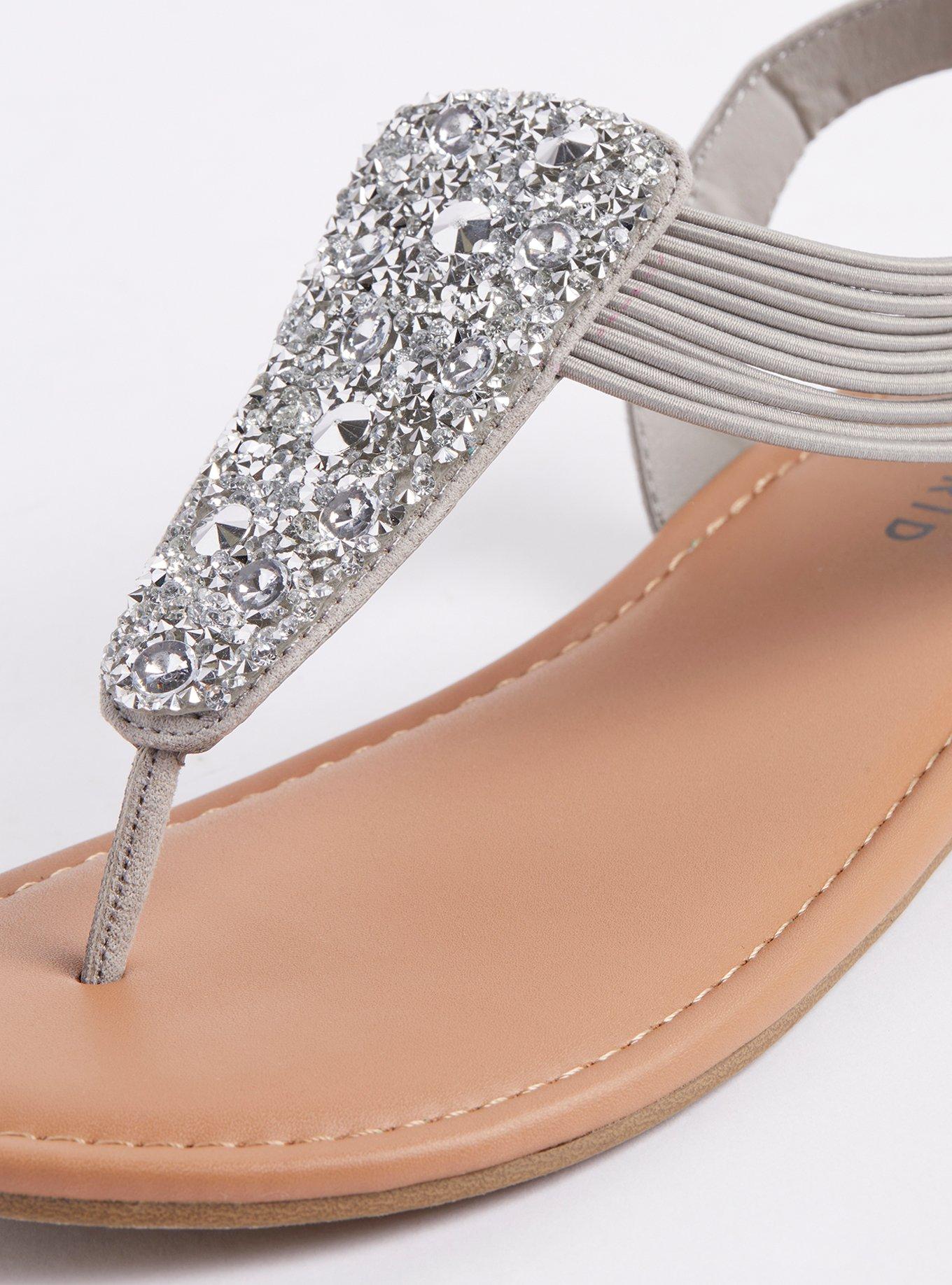 Plus Size Rhinestone T-Strap Sandal (WW), GREY, alternate