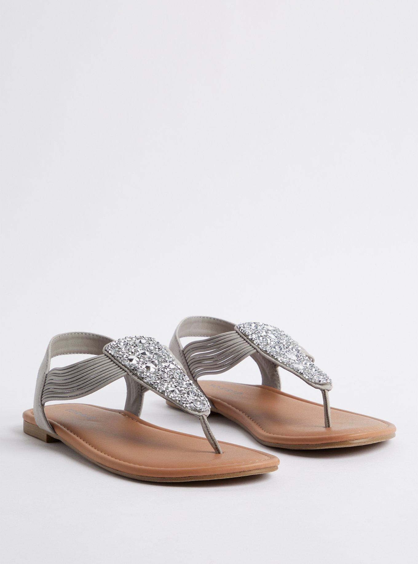 Plus Size Rhinestone T-Strap Sandal (WW), GREY, hi-res