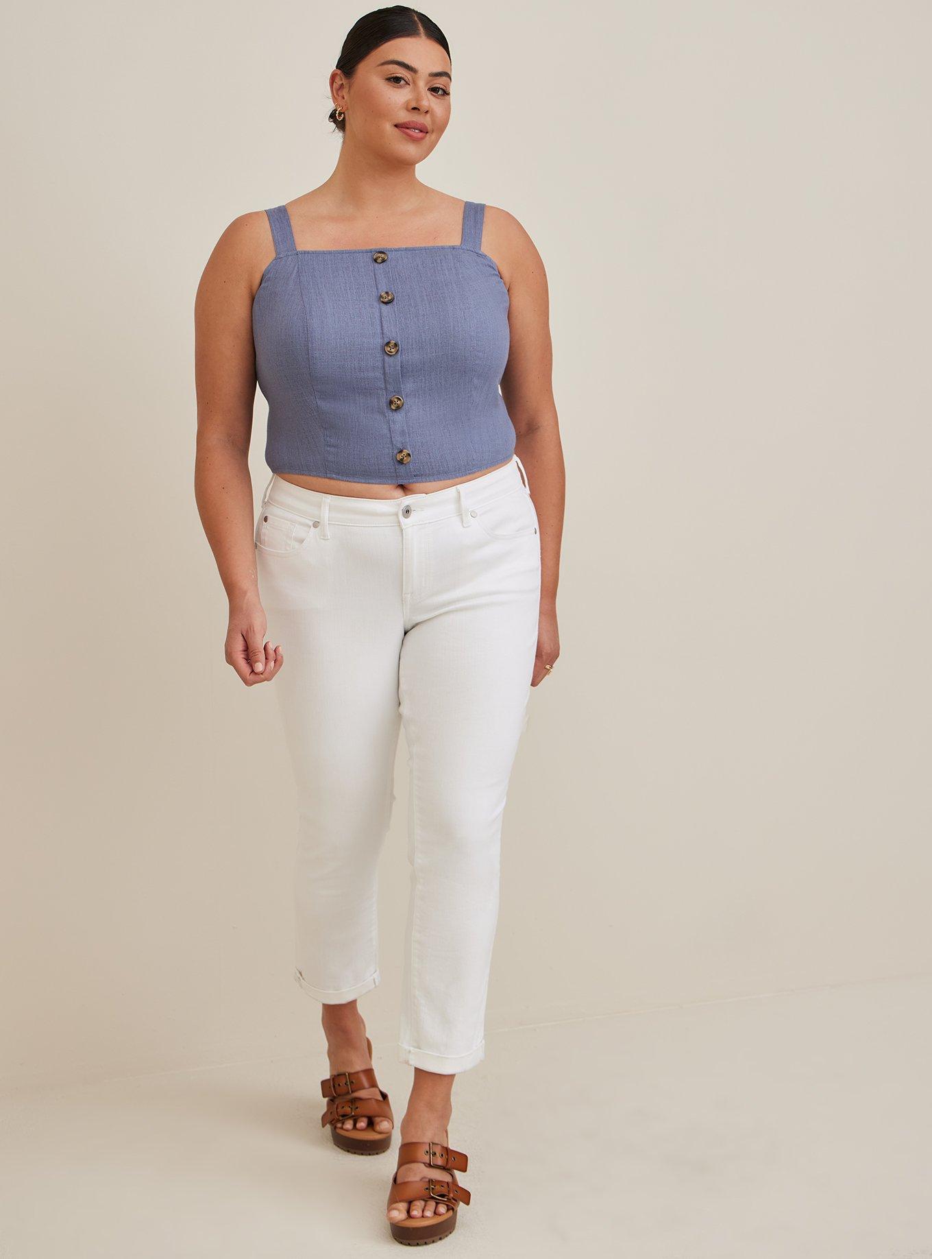 Linen Blend Button-Front Crop Tank