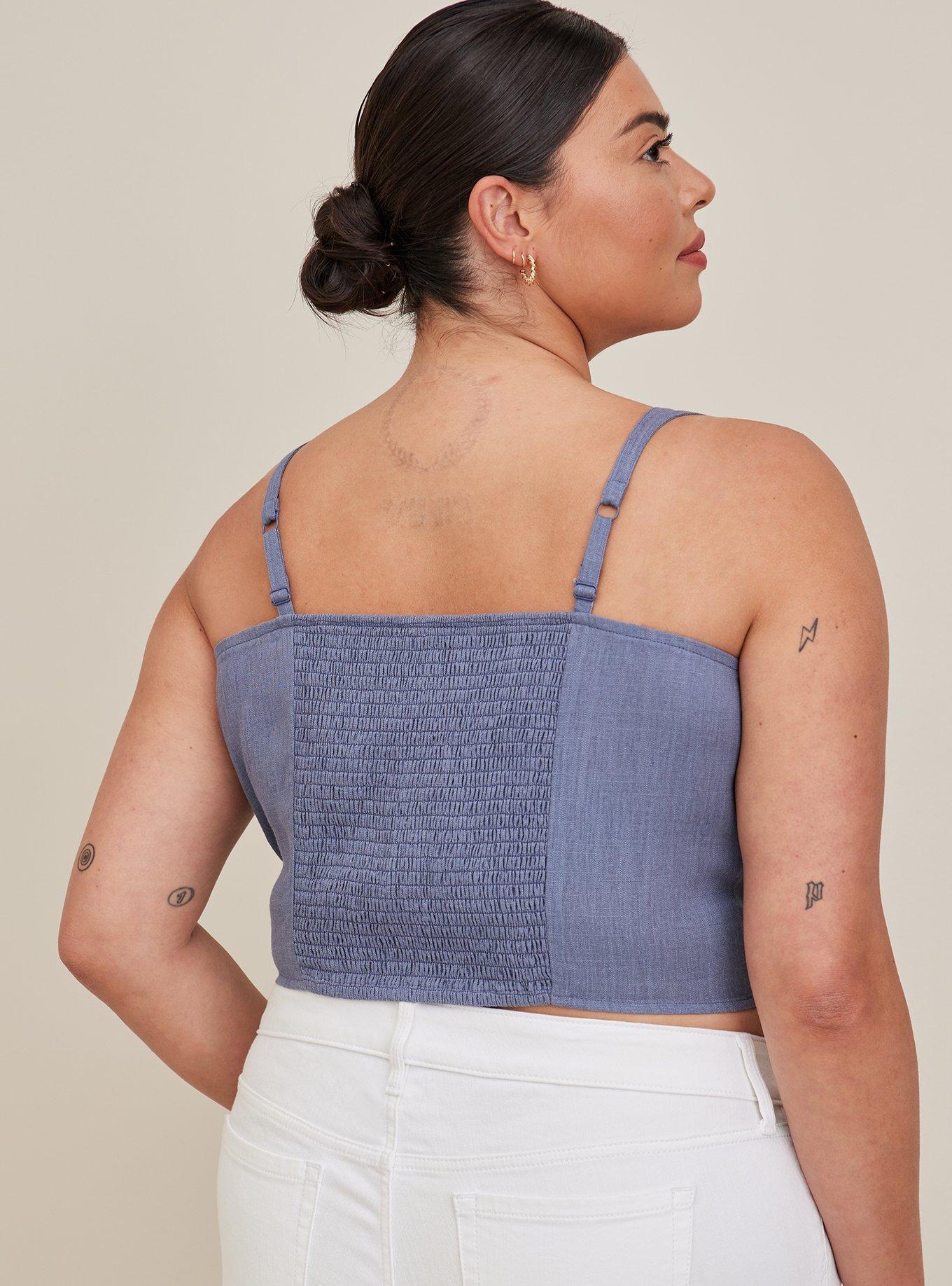 Linen Blend Button-Front Crop Tank