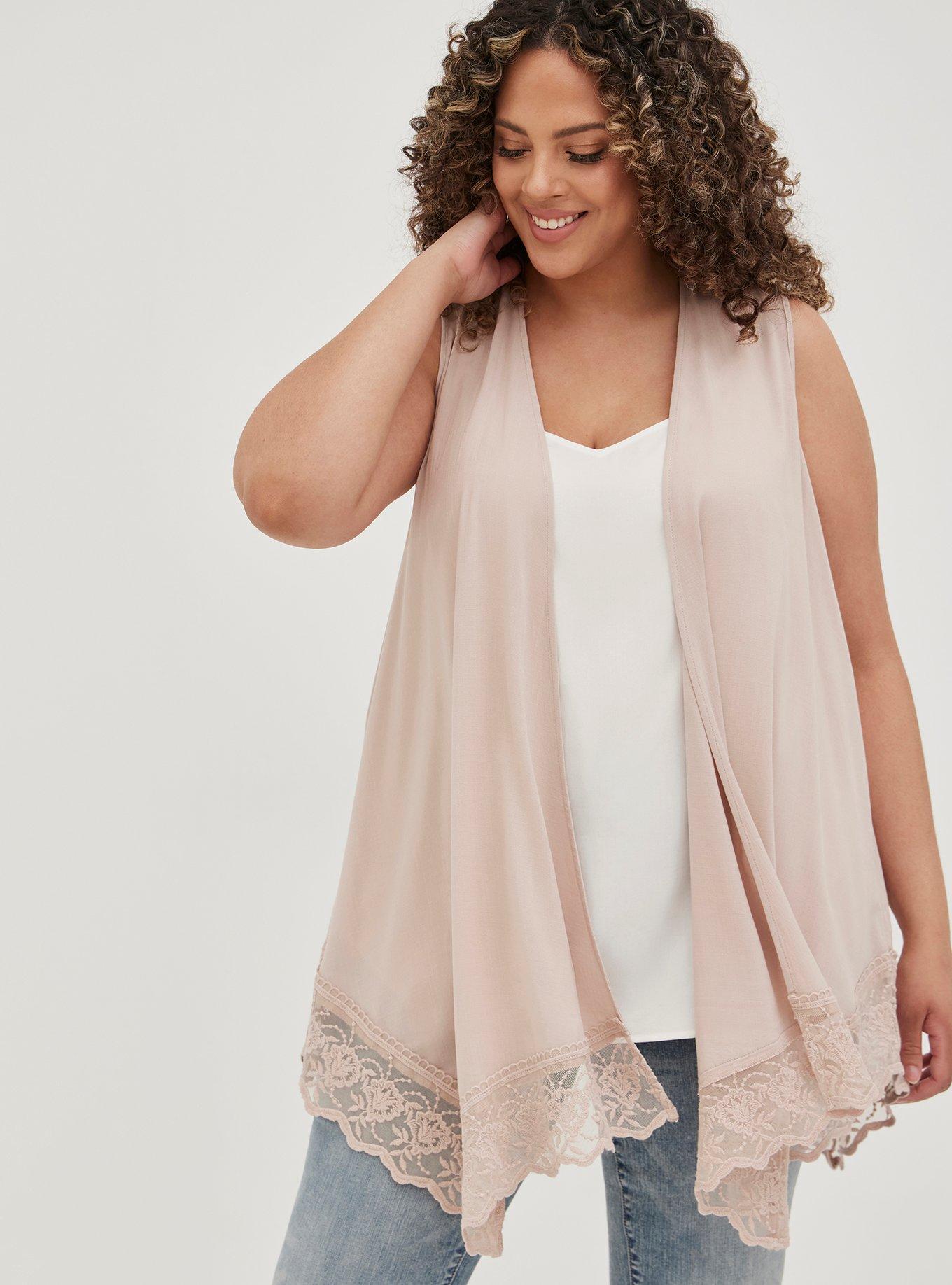 Plus Size - Lace Trim Vest - Textured Stretch Rayon Mushroom - Torrid