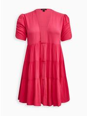 Plus Size Ruffle Tiered Kimono - Crinkle Gauze Neon Pink, PINK GLO, hi-res