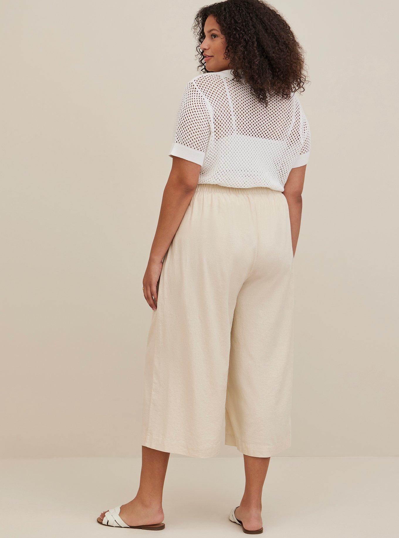 High-Waisted Linen-Blend Plus-Size Culotte Pants