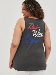 Plus Size Graphic Classic Fit Cotton Lace-Up Neck Tank, RED WINE BLUE CHARCOAL, alternate
