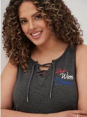 Plus Size Graphic Classic Fit Cotton Lace-Up Neck Tank, RED WINE BLUE CHARCOAL, alternate