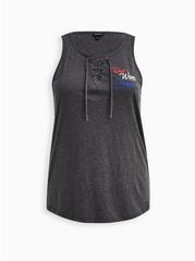 Graphic Classic Fit Cotton Lace-Up Neck Tank, RED WINE BLUE CHARCOAL, hi-res