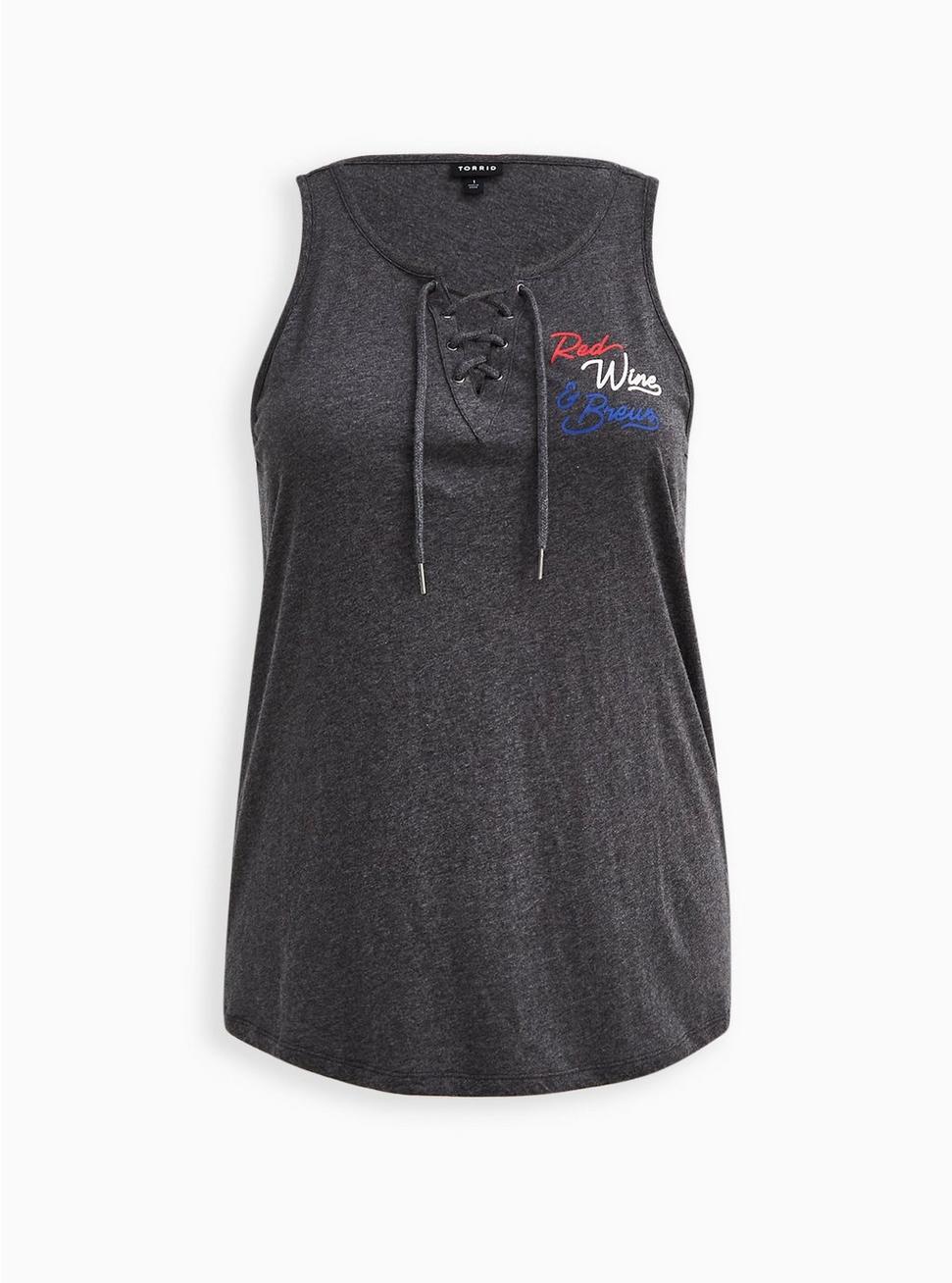 Graphic Classic Fit Cotton Lace-Up Neck Tank, RED WINE BLUE CHARCOAL, hi-res
