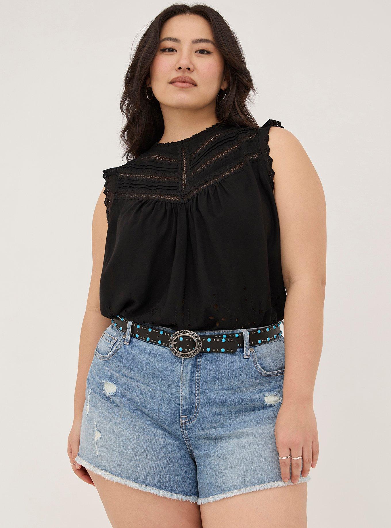 Eyelet Pintuck Detail Top, DEEP BLACK, alternate