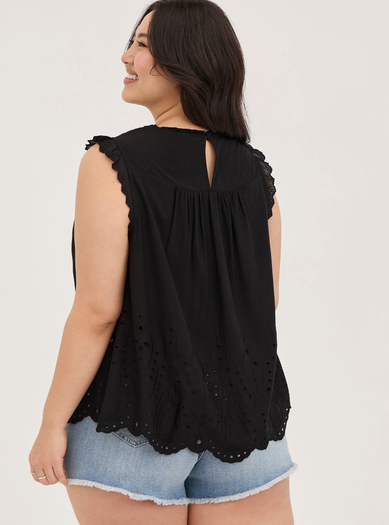 Eyelet Pintuck Detail Top, DEEP BLACK, alternate