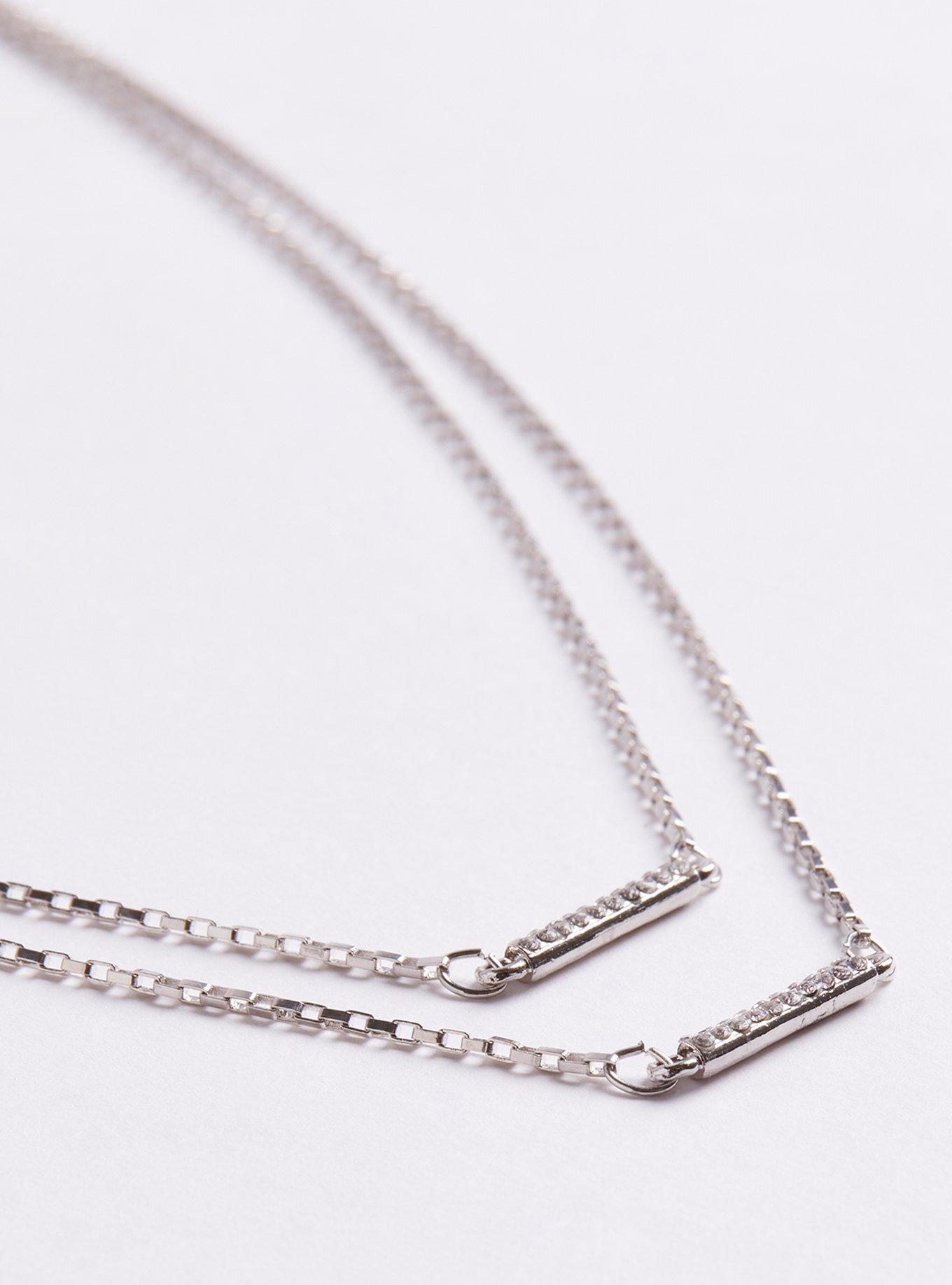 Plus Size Two Row Bar Layered Necklace Silver Tone Torrid