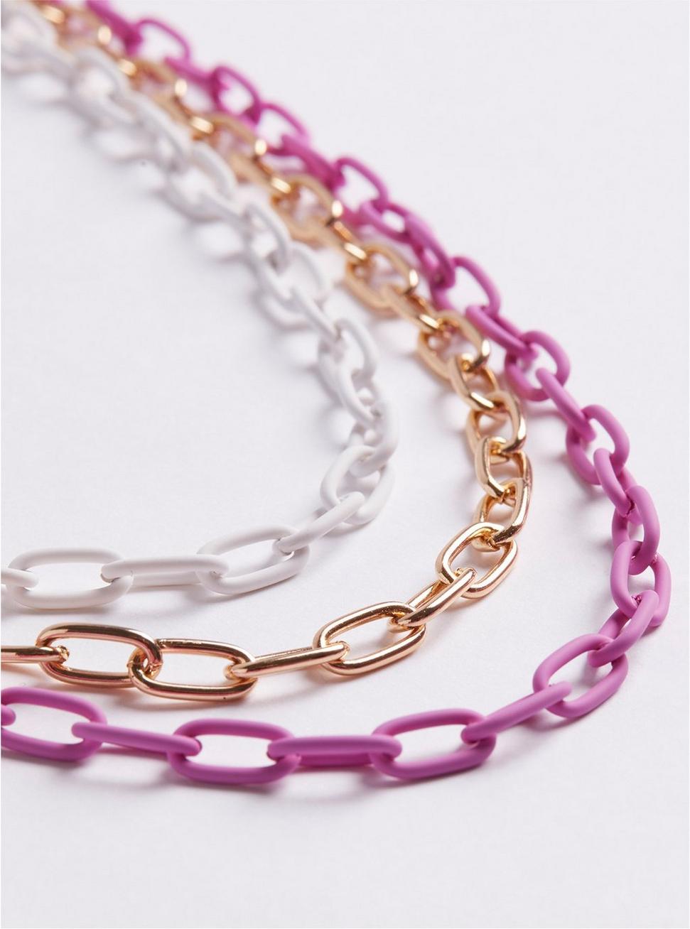 Plus Size Multi Layered Matte Metal Link Necklace - Pink, , alternate