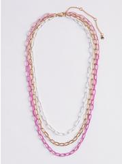 Plus Size Multi Layered Matte Metal Link Necklace - Pink, , hi-res