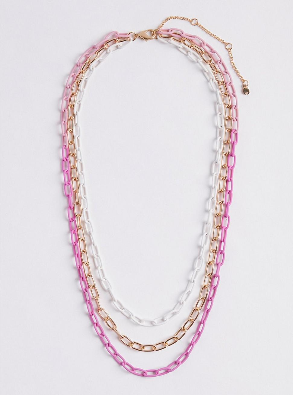 Plus Size Multi Layered Matte Metal Link Necklace - Pink, , hi-res