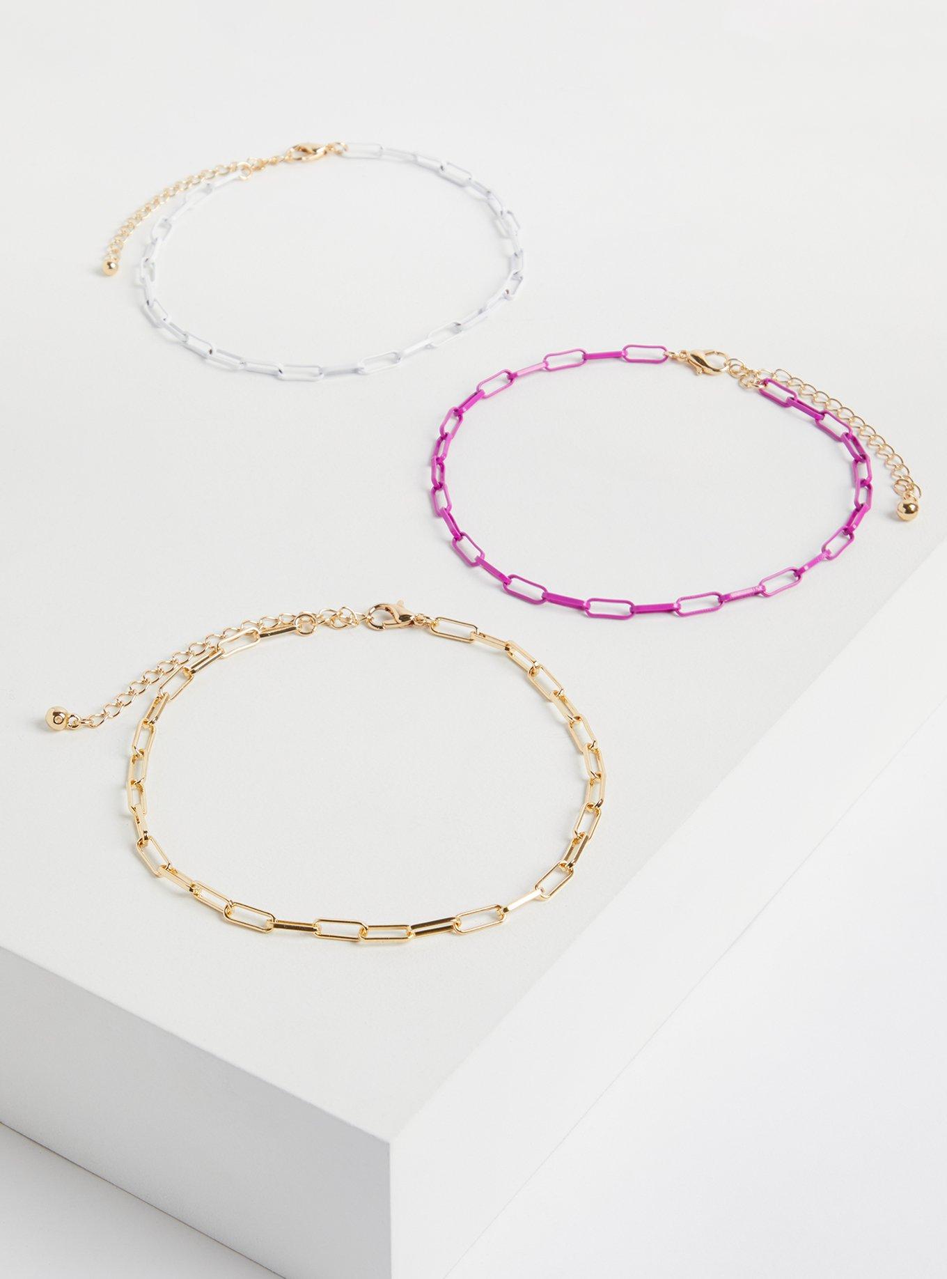 Matte Metal Link Anklet - Set of 3, , hi-res