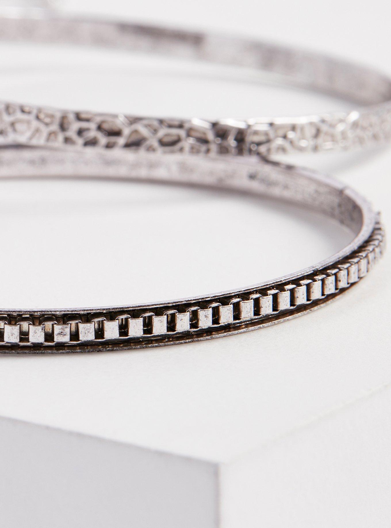 Plus Size Bracelet and Bangle Set of 5 - Silver Tone, SILVER, alternate