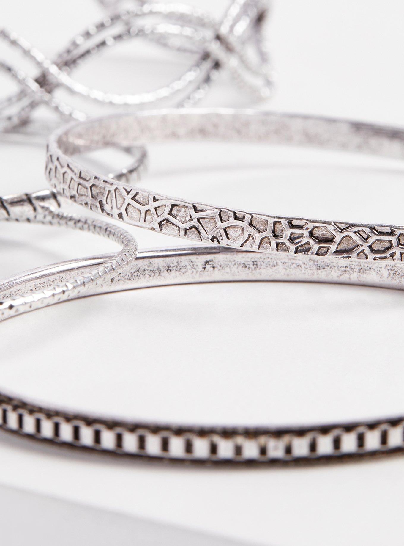 Plus Size Bracelet and Bangle Set of 5 - Silver Tone, SILVER, alternate