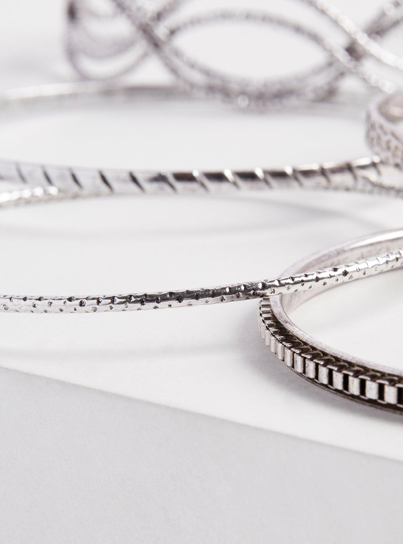 Plus Size Bracelet and Bangle Set of 5 - Silver Tone, SILVER, alternate