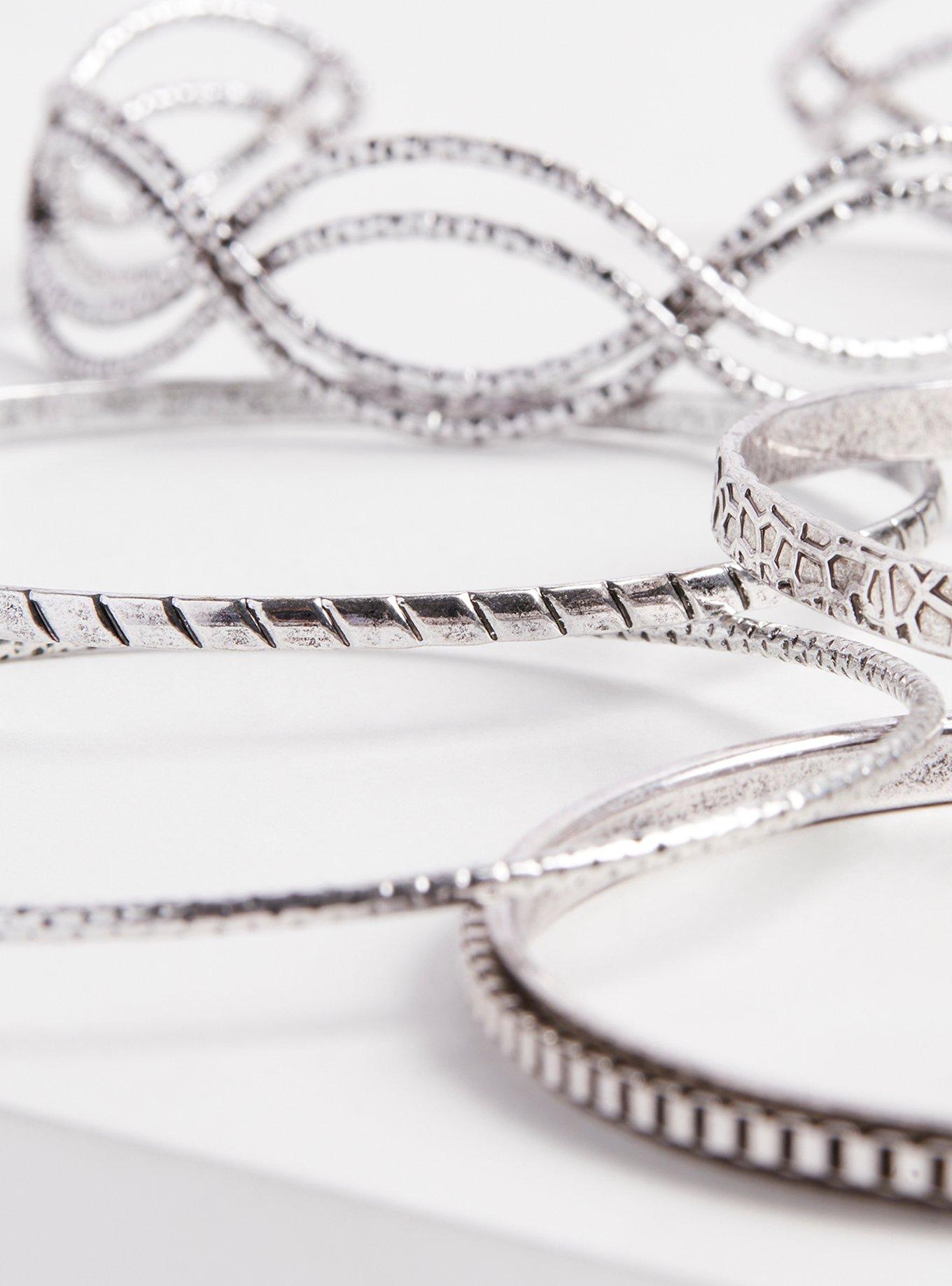 Plus Size Bracelet and Bangle Set of 5 - Silver Tone, SILVER, alternate