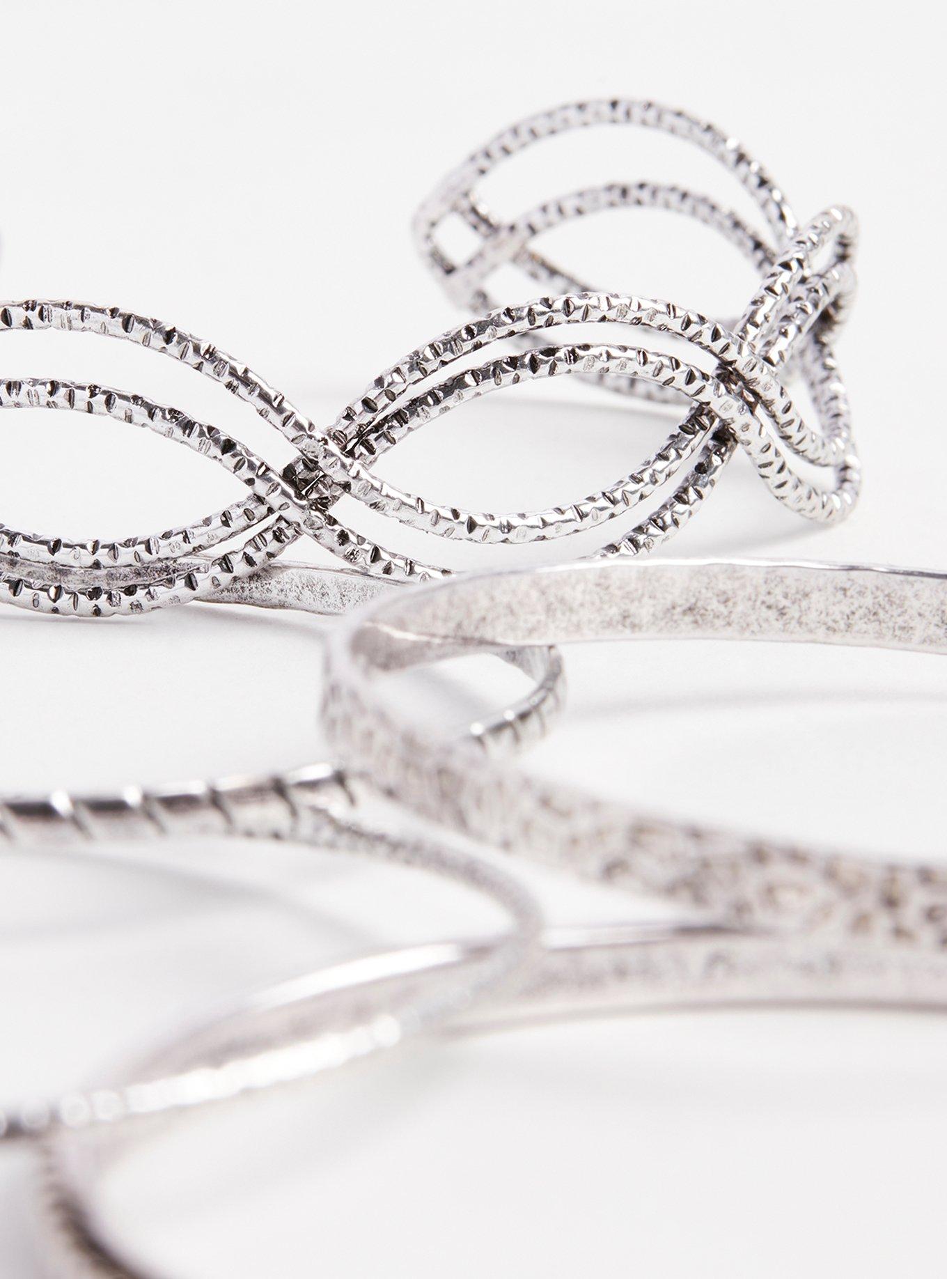 Plus Size Bracelet and Bangle Set of 5 - Silver Tone, SILVER, alternate