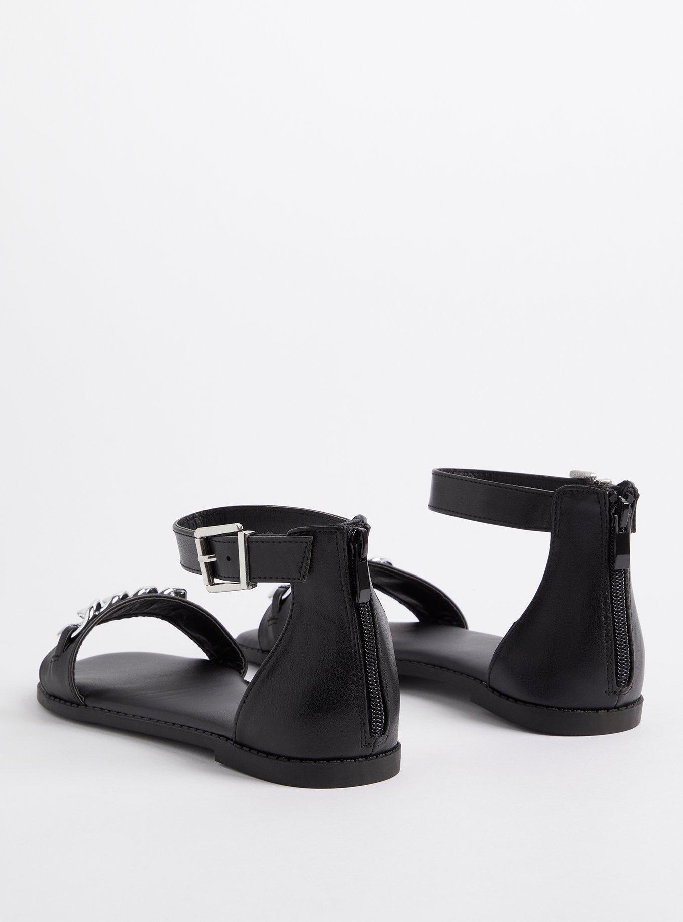Double Band Chain Strap Sandal - Black & Silver (WW)