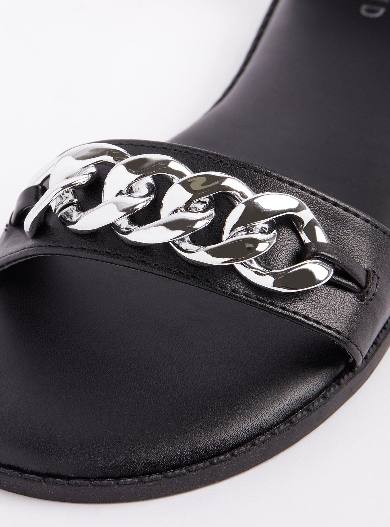 Double Band Chain Strap Sandal - Black & Silver (WW)